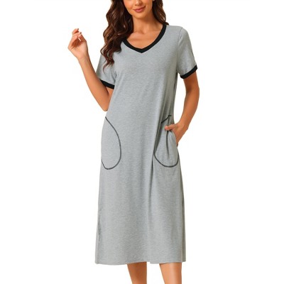 cheibear Women's Sleepshirt Nightshirt 3/4 Sleeve Nightgown Sleep Shirt  Dress Gray Small