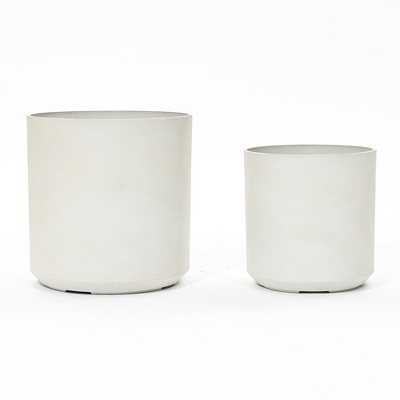 LuxenHome 2-Piece Round Plastic Planters Set, Moon Stone Off-White