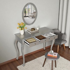 Luxury Makeup Vanity Desk with Oval Mirror, 3-Drawer Dressing Table for Jewelry Storage, Elegant Console Table for Bedroom, Stylish Home Decor - 1 of 4