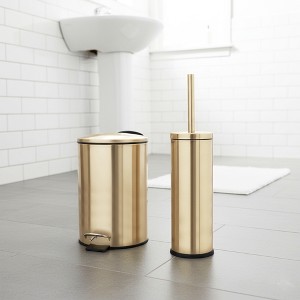 Evideco French Home Goods Brushed Gold Bathroom Set – 0.8 Gal Trash Can and Toilet Bowl Brush - 1 of 4