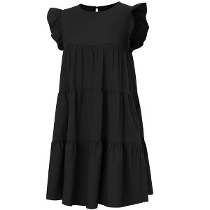Maternity Dresses Casual Babydoll Dress Sleeveless Ruffle Sleeve Crew Neck Loose A-Line Flowy Tiered Tunic Mini Dress - 1 of 3