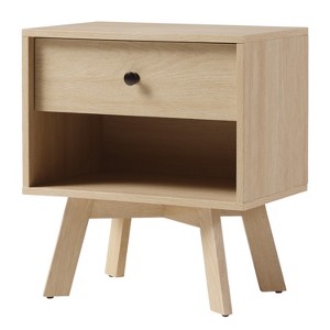 TIRAMISUBEST Coastal Oak Mid-Century 1-Drawer Nightstand with Open Storage Cubby - 1 of 4