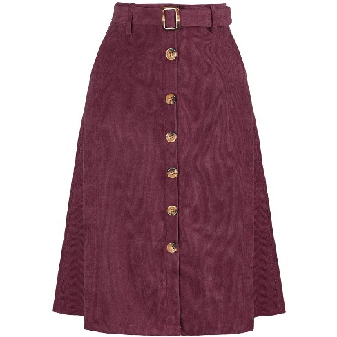 Womens Casual Button Front A Line Skirts Belted High Waist Midi Skirt with  Pockets Navy Blue Medium