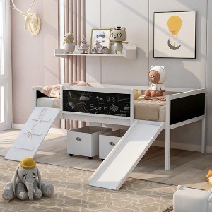 NicBex Twin Size Loft Bed with Ladder & 2 Storage Boxes,Loft Bed Frame with Guardrails & Slide,Bed Frame for Kids,Box Spring Not Required,White - 1 of 4