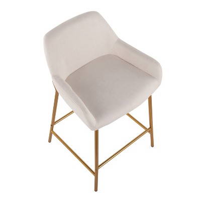 Elegant Daniella Cream Fabric Counter Stool with Gold Metal Frame