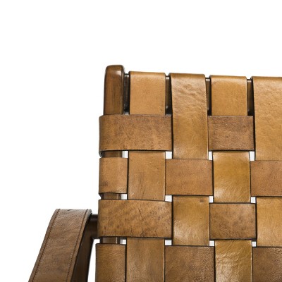 Light Brown Mahogany and Leather Safari Armchair