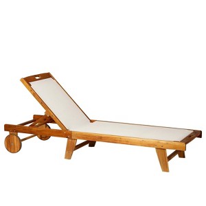 Resenkos Acacia Wood Lounger With Wheels, Adjustable Outdoor Sun Lounger, Comfortable Relaxation Chair, White - 1 of 4