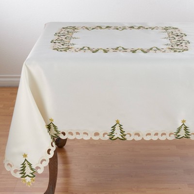 67"x67" Christmas Tree Square Tablecloth Ivory - Saro Lifestyle