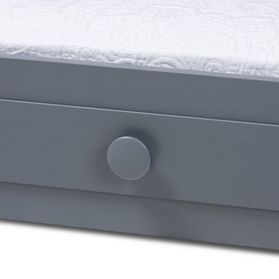Gray Twin Wood Trundle Bed with Imitation Drawers