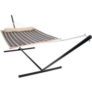 Sunnydaze Outdoor 2-Person Quilted Fabric Hammock with Spreader Bars and Freestanding Stand - 1 of 4
