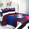Slickblue Full-Queen Quilt Set, 100% TC Fabric, Reversible Solid Blue Quilt, Handmade Bedding, 3pc - 2 of 4