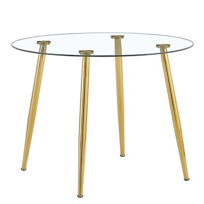 NicBex Round Dining Table,Modern Kitchen Table with Glass Tabletop and Metal Legs for Living Dining Room