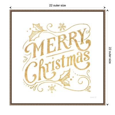 Gold Merry Christmas Quote Canvas Print with Beaded Frame