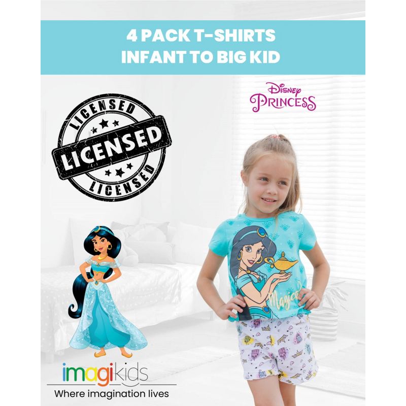 Disney Princess Belle Ariel Cinderella 4 Pack T-Shirts Infant to Big Kid, 2 of 10