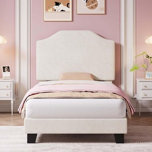 TackView Twin Bed Frames,Twin Bed Frame with Upholstered Headboard, Bed Frame Twin Corduroy Mattress Foundation - 1 of 4
