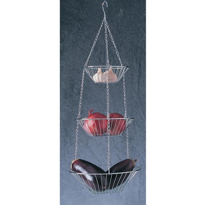 Industrial Silver 3-Tier Steel Hanging Storage Basket