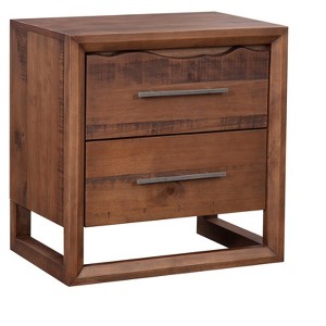 Vynxaria 2-Drawer Nightstand - Mocha Brown Finish, Solid Kiln-Dried Pine, Side Metal Glides, Antique Silver Hammered Hardware, Beveled Platform Base - 1 of 4