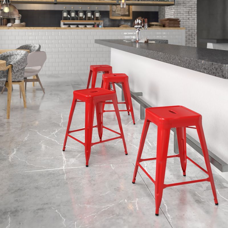 Emma and Oliver Commercial Grade 24"H Backless Metal Indoor-Outdoor Counter Stool w/ Square Seat, 3 of 13