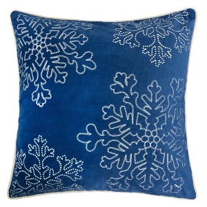 Tramull Velvet Holiday Pillow Cover 20x20 with Silver Snowflake Embroidery, Christmas Winter Decor for Couch Bed - 1 of 4
