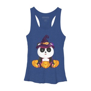 Women's Design By Humans Cute Panda Mock up Witch With Jack O Lantern Halloween T-Shirt By thebeardstudio Racerback Tank Top - 1 of 3