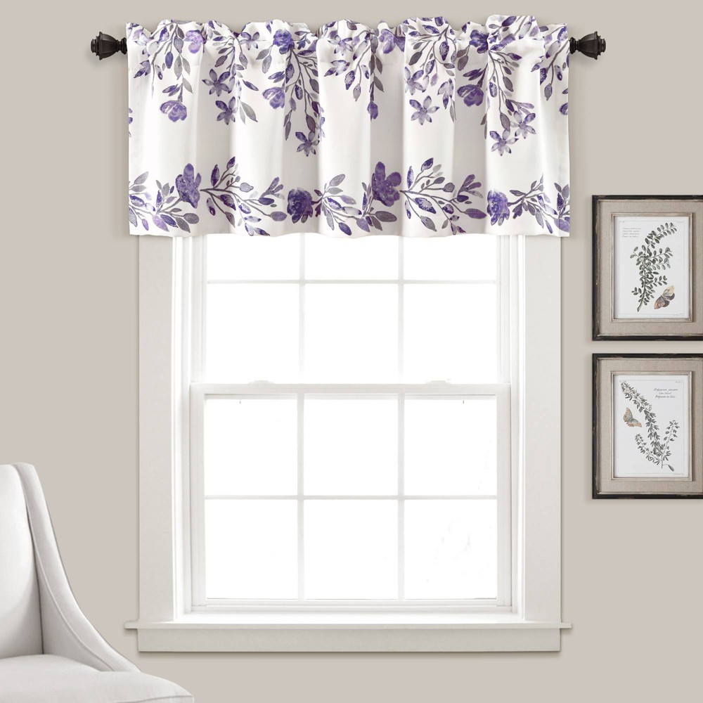 Photos - Curtain Rod / Track 18"x52" Tanisha Light Filtering Window Valance Purple/Gray - Lush Décor: Botanical Microfiber Rod Pocket