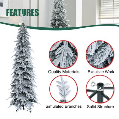 Slim 6.8ft Snow-Flocked Artificial Christmas Tree with Metal Stand