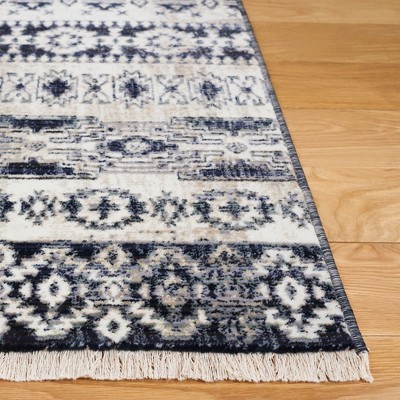 Ivory and Black Hand-Knotted Rectangular Area Rug