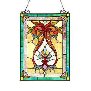 Chloe Lighting Theodore Tiffany-Glass Victorian Window Panel 17.5x25 - 1 of 3