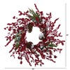Nearly Natural 24” Frosted Cypress Artificial Wreath with Berries and Pine Cones - 2 of 3