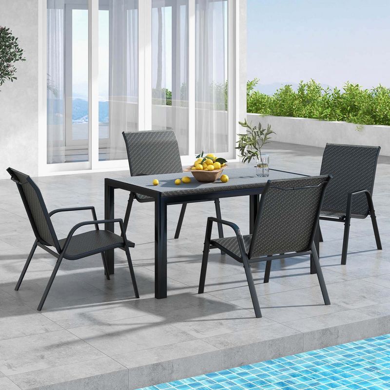 Costway Patio Rattan Chairs Set of 4 Stackable Dining Chair Set with Wicker Woven Backrest, 2 of 11