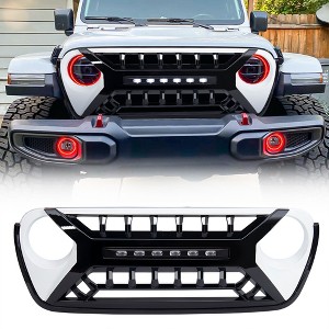 AMERICAN MODIFIED Armor Grille w/ LED Off-Road Lights and Camera Bracket Compatible with 2018-2023 Jeep Wrangler JL and Gladiator JT, White/Black - 1 of 4