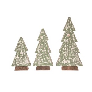 Transpac Wood 14 in. Mint Green Christmas Antiqued Tree Set of 3 - 1 of 2