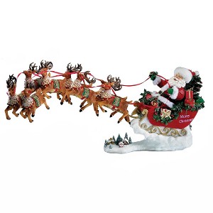 Kurt Adler 24-inch Fabriche Musical Santa with Eight Reindeer, Set of 2 Pieces - 1 of 4
