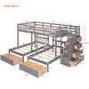 Full Over Twin & Twin Bunk Bed, Wood Triple Bunk Bed with Drawers and Guardrails, Gray/White-ModernLuxe - 3 of 4
