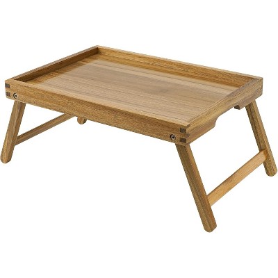 Attop Acacia Bed Table Tray, Wooden Breakfast Tray with Folding Legs, Bed Tray for Eating and Laptop