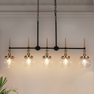Black and Brass 5-Light Linear Chandelier with Glass Shades