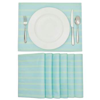 Farmlyn Creek Set of 6 Woven Burlap Placemat for Dining Table, Patio, Blue & Green Striped, 12 x 16 in