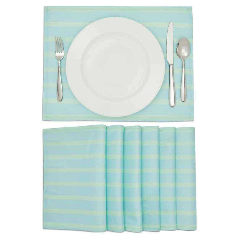 Farmlyn Creek Set of 6 Woven Burlap Placemat for Dining Table, Patio, Blue & Green Striped, 12 x 16 in, 1 of 9