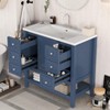 FAMYYT 36 in. Single Sink Freestanding Blue Bath Vanity with White Ceramic Top, Removable Drawer Divider - 2 of 4
