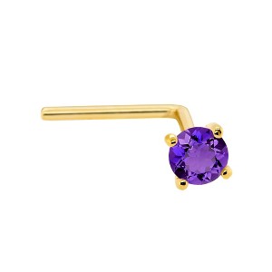 Jewelry Avalanche 22G 14K Gold L-shape Nose Stud with Amethyst Gemstone - 1 of 2