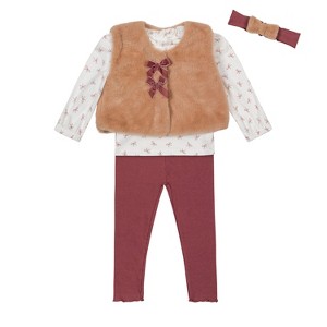Nicole Miller Baby Girls 4 Piece Faux Fur Vest Set Deco Rose/Candied Ginger - 1 of 4