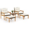 Costway 5 PCS Rattan Furniture Set Wood Frame Chairs & Ottomans with Square Coffee Table - 2 of 4
