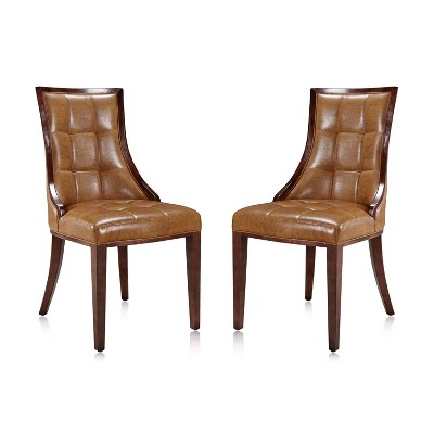 Set Of 4 Paris Saddle Leather Dining Chairs Coral - Manhattan Comfort ...