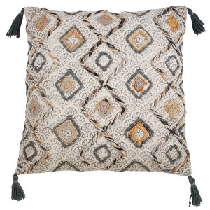 Saro Lifestyle Saro Lifestyle Tasseled Design Block Print Pillow Cover, Clay, 22" - 1 of 3