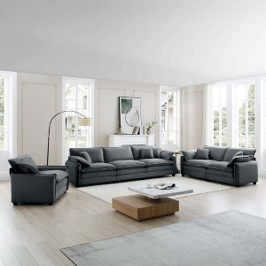 3 Piece Corduroy Deep Seat Sectional Sofa Set with Comfortable Oversized Design, Flexible Sofa Combinations, and Soft Throw Pillows - 1 of 4