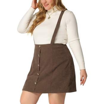 Agnes Orinda Women's Plus Size Corduroy Suspender Elastic Back A-Line Mini Skirt