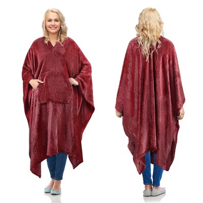 Cozy Fleece Wrap Shawl With Large Front Pockets, Woman Wearable Blanket, Travel Wrap Blanket Cape, Warm Soft Fuzzy Snuggly, Gift for Her - Catalonia