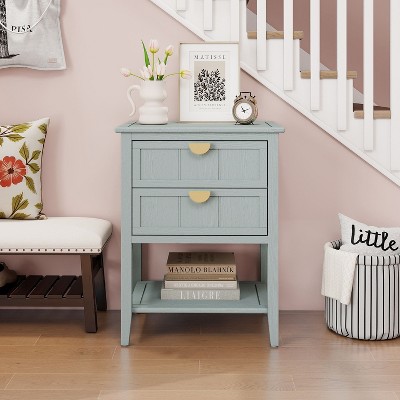 NicBex Modern American Farmhouse End Table with 2 Drawers & Bottom Shelf,Rustic Side Table,Console Table for Bedroom,Living Room