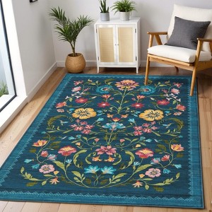 coucheta Multi-size Washable Retro Floral Area Rug for Living Room, Soft Non Slip Vintage Low Pile Stain Resistant Carpet, for Bedrom, Dining Room - 1 of 4
