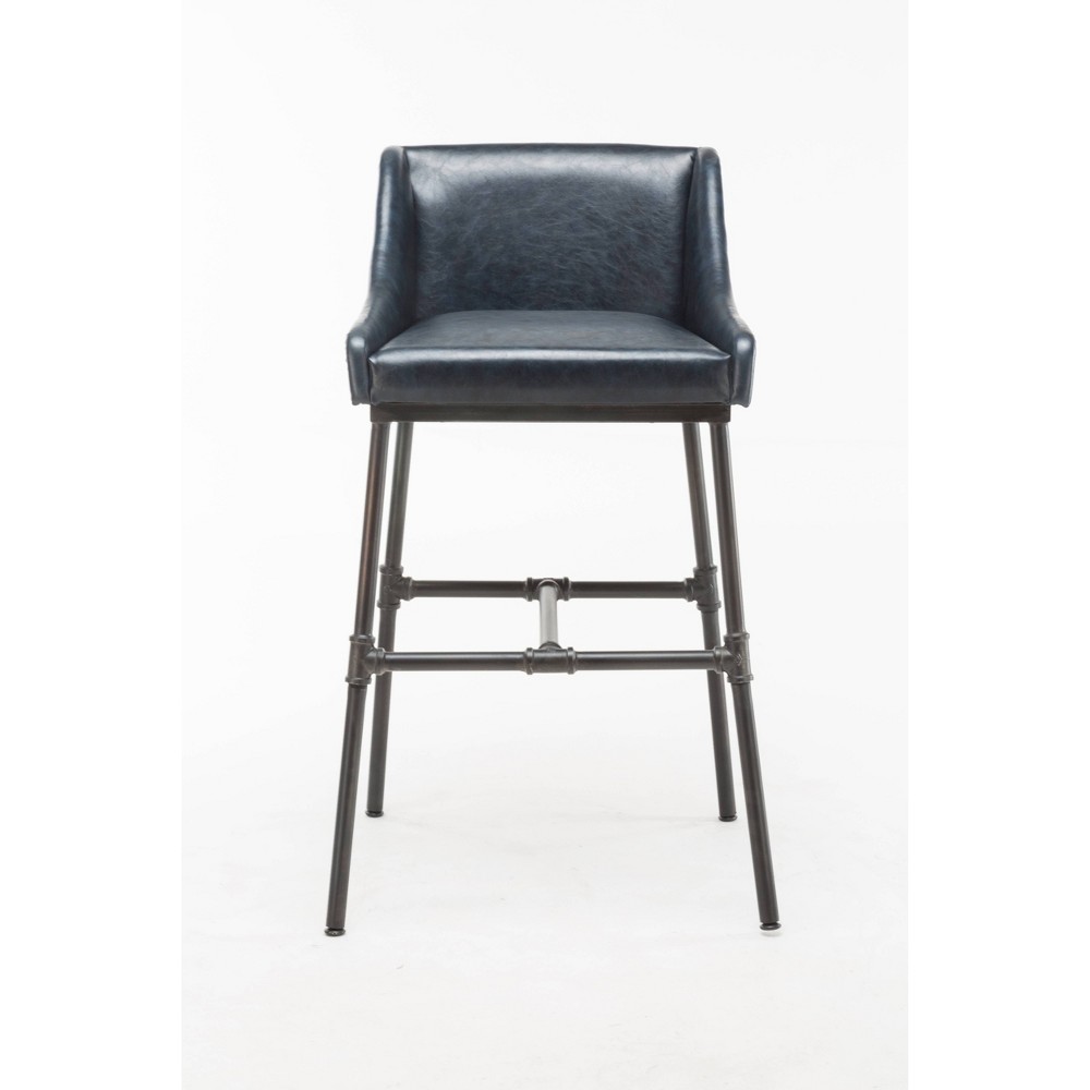Boraam Parlor Adjustable Height Accent Chair Midnight Blue: Modern Faux Leather, Iron Frame, Swivel Barstool